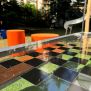 HPL Bench Chess and ludo game cu suprafață de joc în carouri, mobilier de exterior pentru spații de joacă.